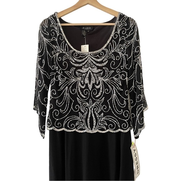 NEW J Kara Black Long Gown Sequin Beaded‎ Bodice Chiffon Formal Elegant Dress 6 - Picture 2 of 10